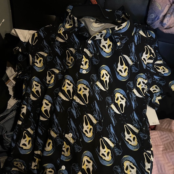 Men's Scream Print Casual Button Down Shirt - Black and Yellow - Picture 1 of 3